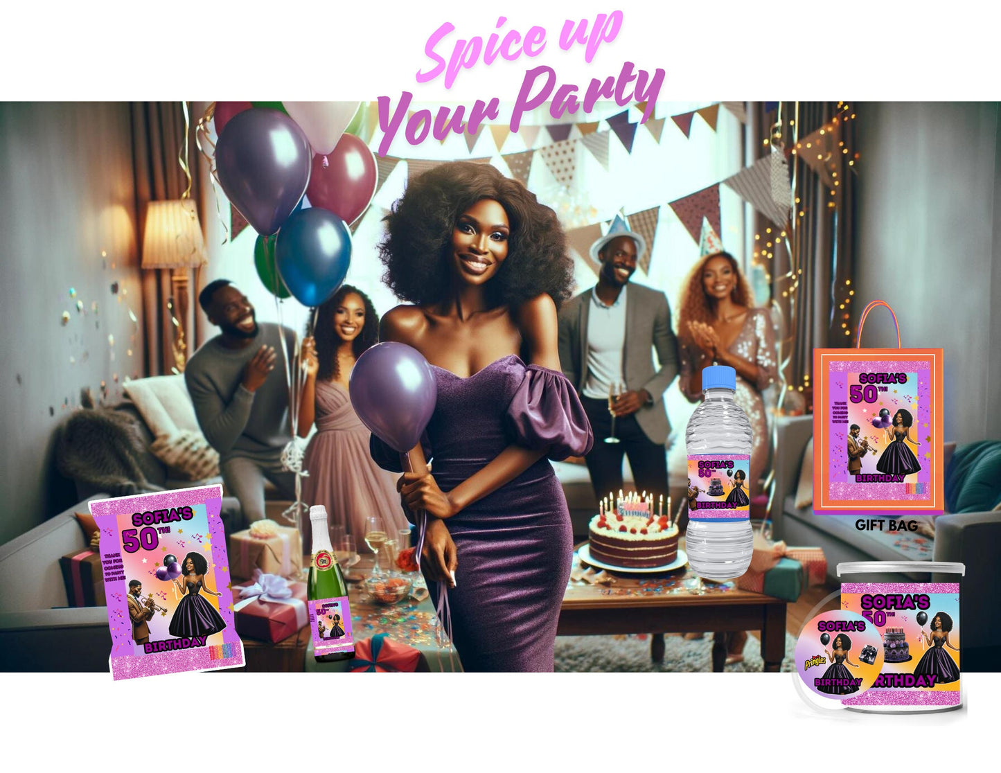 Birthday Party Favors Bundle Canva Mockup Template Editable Designs